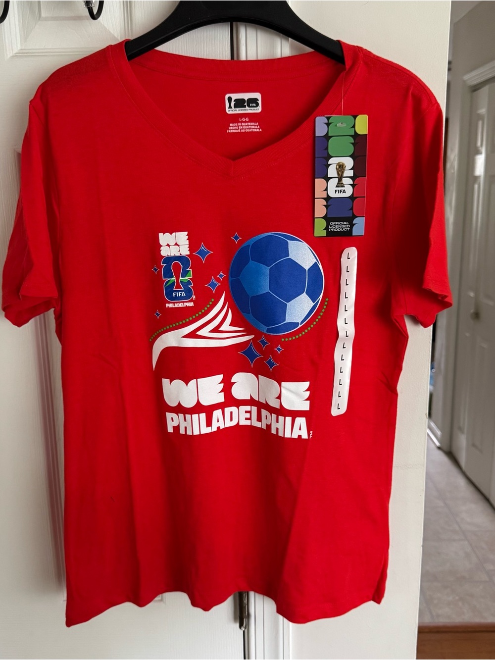 FIFA World Cup 2026 Philadelphia We Are Philadelphia Womens V Neck Tee L NWT Red - Picture 4 of 16